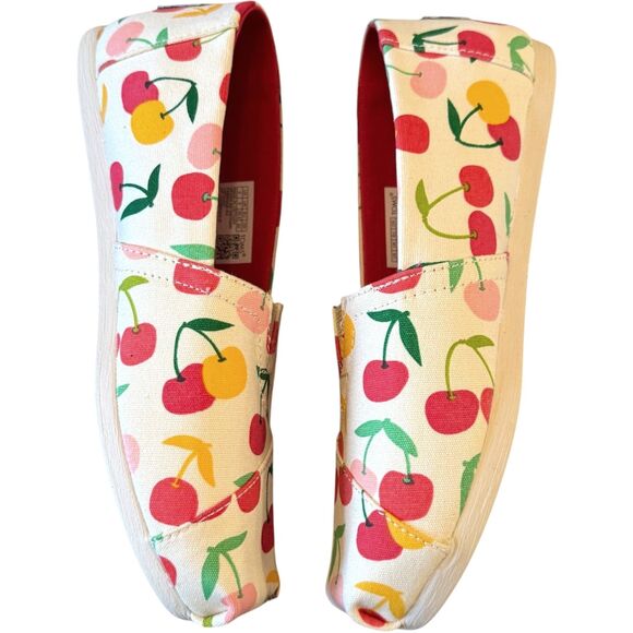 Toms Alpargata Natural Cherries Print Canvas Slip On Shoes Womens Size 5M - Picture 2 of 12